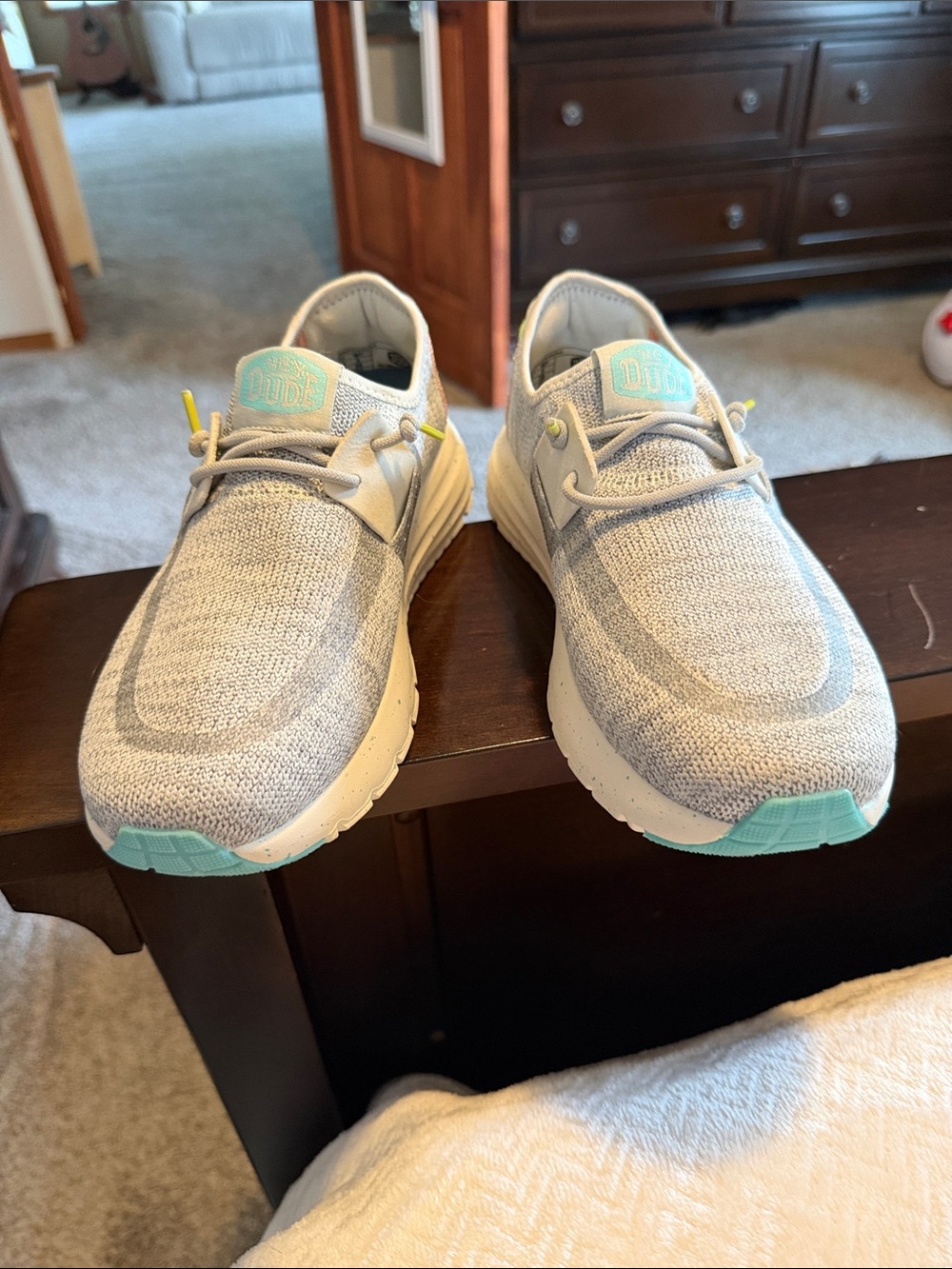 Hey Dude Kids Gray Knit Sneakers with Aqua Accents